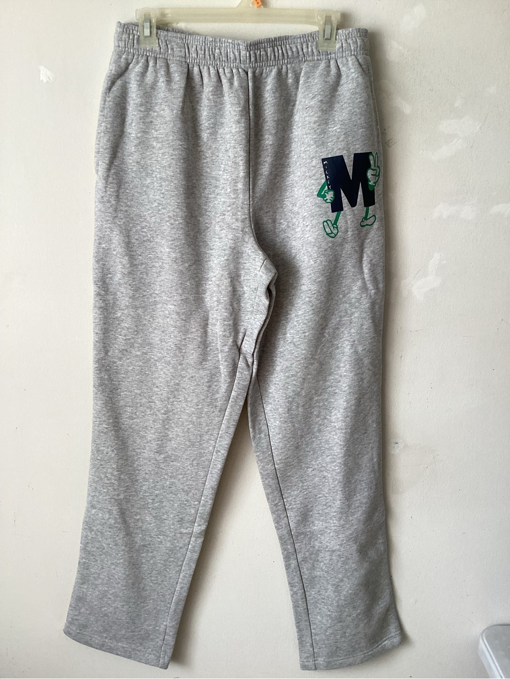 Disney Gray Track Pants with Navy & Green 'M' Graphic
